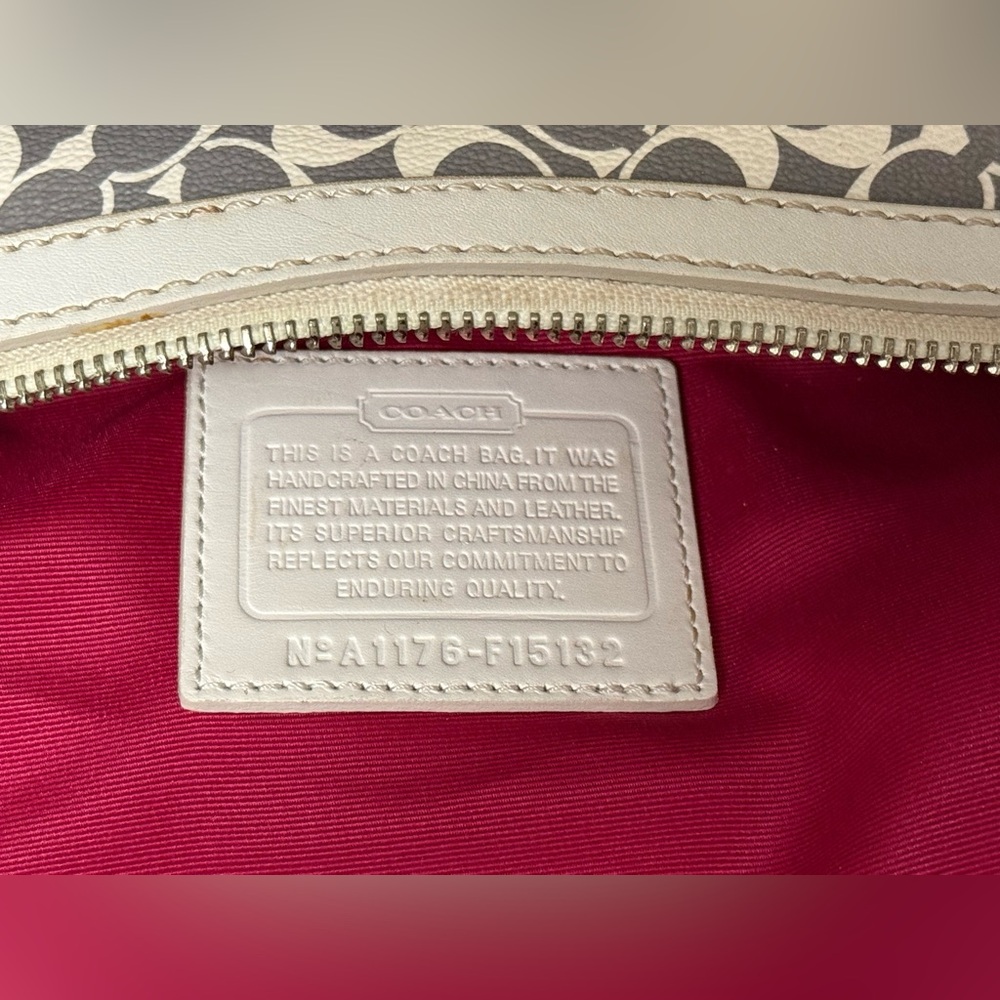 Coach Chelsea Heritage Satchel Gray & Pink Signature Stripe Tote with White Trim - Picture 10 of 13